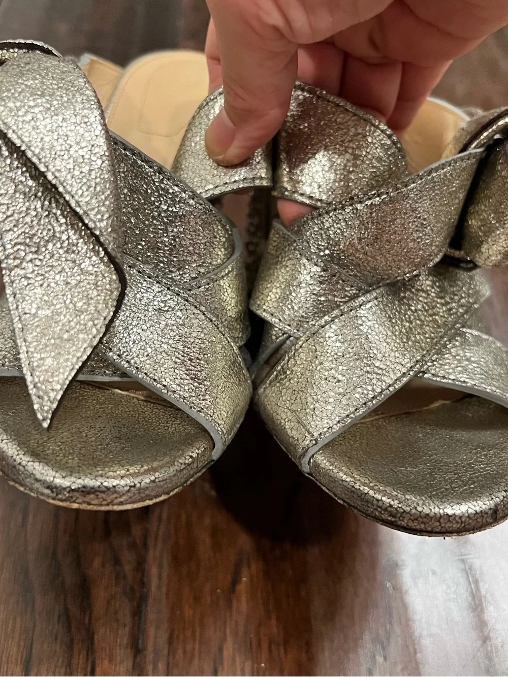 Authentic CHLOE Nellie Crystal Embellished Top Knot Block Sandal Grey Glitter